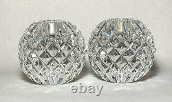 WATERFORD Set (2) Solid Cut Crystal BALL CANDLE HOLDERS (Candela) Ireland