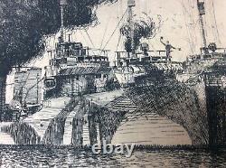 WW 1 US Navy Destroyers at Queenstown Ireland Burnell Poole etching