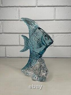 Waterford Crystal Blue Angelfish On Wave Sculpture Figurine Ireland