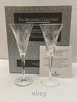 Waterford Crystal Retired Millennium Millenium Universal Flutes 5 Toasts, MIB