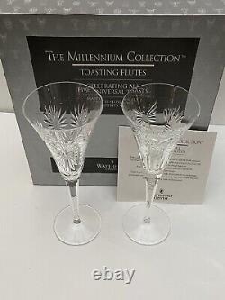 Waterford Crystal Retired Millennium Millenium Universal Flutes 5 Toasts, MIB